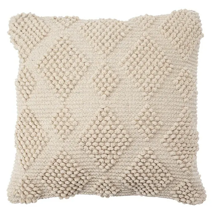 Cojín Rombos Popcorn - 45 x 45 cm, Textil, Beige, Cuadrado - Cojín cuadrado en blanco crema con un relieve geométrico de rombos, que ofrece un acento acogedor y elegante a cualquier habitación.