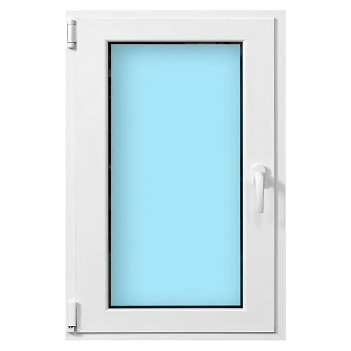 Solid Elements Ventana de aluminio practicable-oscilobatiente - 60 x 80 cm, Izquierda, Blanco - Marco de ventana: Un marco de ventana blanco con un asa y vidrio azul claro, ideal para un diseño del hogar moderno.