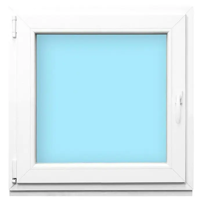 Solid Elements Ventana de PVC practicable-oscilobatiente - 80 x 80 cm, Izquierda, Blanco - Una ventana de PVC blanca mostrando un cielo azul. La ventana está cerrada y tiene una manija a la derecha.