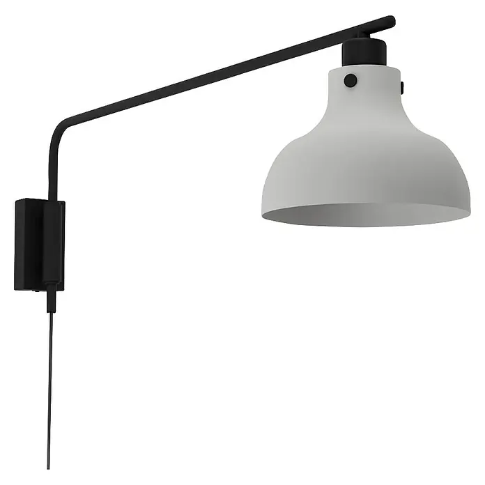Eglo Matlock Aplique de pared - 40 W, L x Al: 20 x 25 cm, Gris, E27 - Lámpara de pared gris con brazo y cable negros. La lámpara presenta un diseño moderno que proporciona una iluminación agradable.