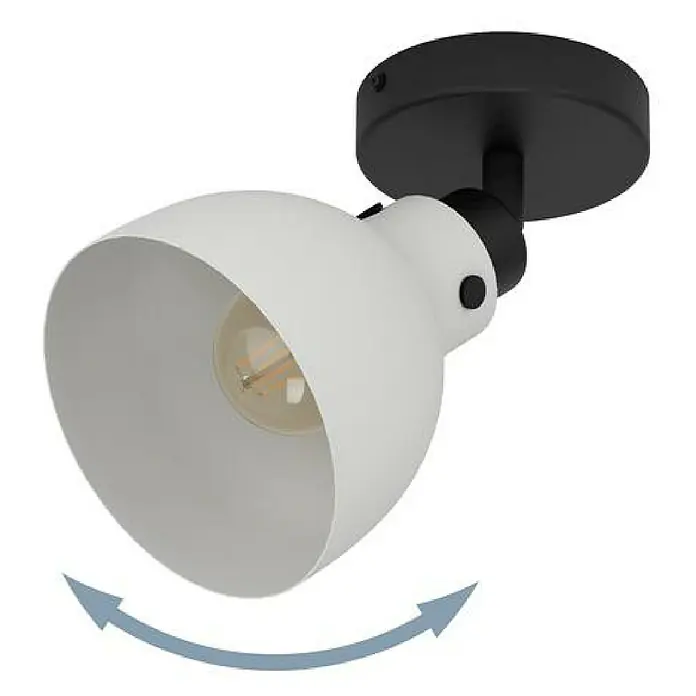 Eglo Matlock Aplique de pared - 40 W, L x An x Al: 24,5 x 14,5 x 22,5 cm, Gris, E27 - Primer plano de un foco de techo blanco ajustable con montura negra, que combina diseño moderno y funcionalidad.