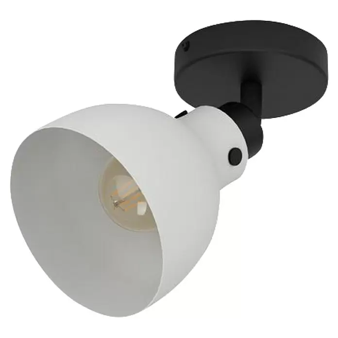 Eglo Matlock Aplique de pared - 40 W, L x An x Al: 24,5 x 14,5 x 22,5 cm, Gris, E27 - Foco de techo ajustable blanco y negro con bombilla visible.