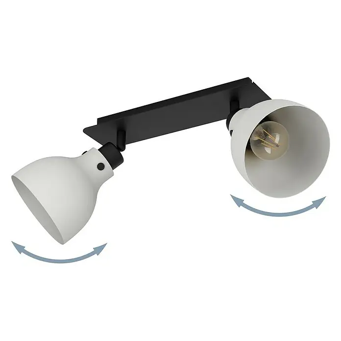Eglo Matlock Regleta - 40 W, L x An x Al: 52 x 14,5 x 22,5 cm, Negro, E27, 2 ud. - Una moderna lámpara de techo con dos focos blancos ajustables y una base negra. Ideal para una iluminación flexible en la habitación.