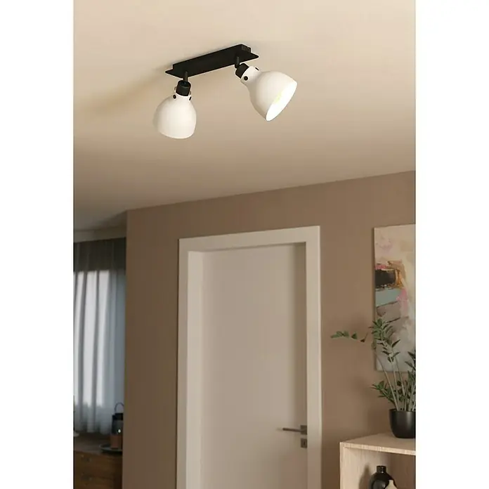 Eglo Matlock Regleta - 40 W, L x An x Al: 52 x 14,5 x 22,5 cm, Negro, E27, 2 ud. - Lámpara de techo moderna con dos focos blancos ajustables sobre un montaje negro. Ideal para iluminación enfocada en cualquier habitación.
