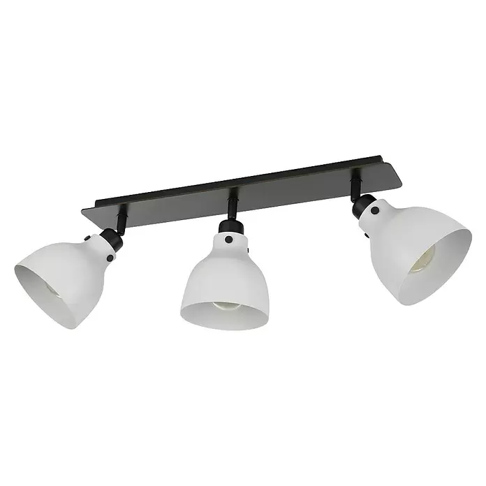 Eglo Matlock Regleta - 40 W, L x An x Al: 74 x 14,5 x 22,5 cm, Negro, E27, 3 ud. - Foco de carril de tres luces con barra negra y tres lámparas blancas ajustables en forma de campana.