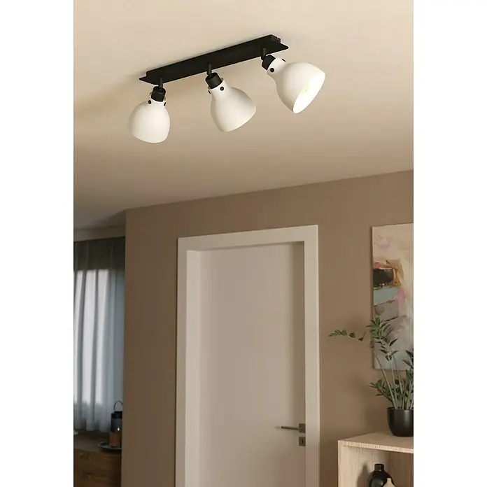 Eglo Matlock Regleta - 40 W, L x An x Al: 74 x 14,5 x 22,5 cm, Negro, E27, 3 ud. - Lámpara de techo con tres focos blancos y soporte negro para una iluminación moderna y brillante en la habitación.