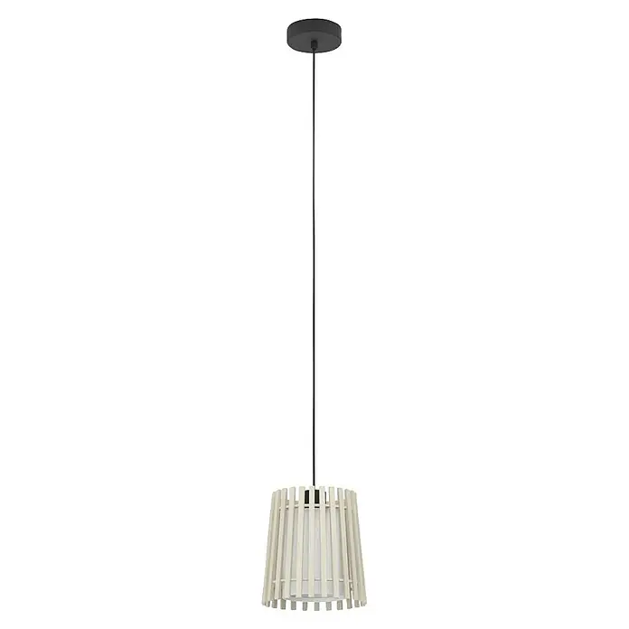 Eglo Fattoria Lámpara colgante - 25 W, Ø x Al: 20 x 110 cm, Marrón claro, E27 - Elegante lámpara colgante con listones de madera y suspensión negra, que añade un toque de diseño moderno a cualquier habitación.
