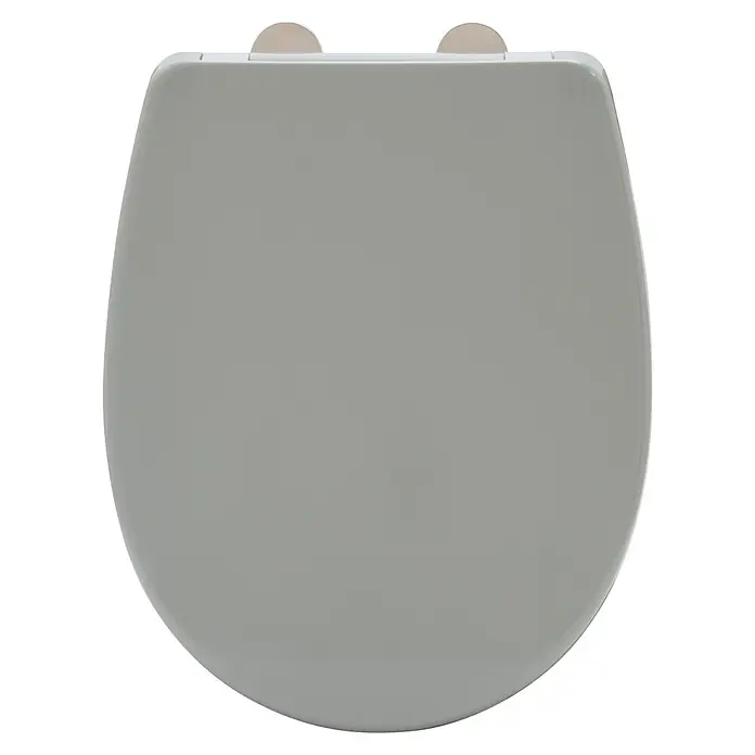 Bemis WC-Sitz Classic - Duroplast, Hellgrau, Mit Absenkautomatik - Grauer Toilettensitz mit runder Form und zwei silbernen Befestigungen, ideal für jedes Badezimmer. Er ist langlebig und leicht zu reinigen.