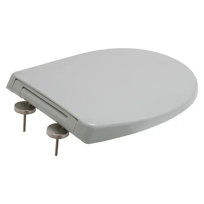Bemis WC-Sitz Classic - Duroplast, Hellgrau, Mit Absenkautomatik - Nahaufnahme eines stilvollen, grauen Toilettensitzes, der Funktionalität und modernes Design für jedes Badezimmer bietet.