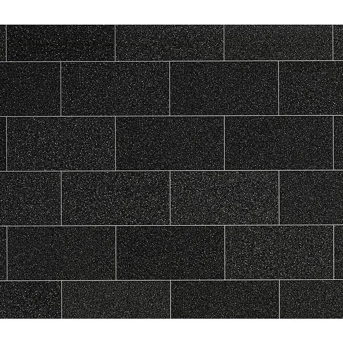 Natursteinfliese Star Galaxy - 30,5 x 61 cm, Schwarz, Glänzend - Texturierte, schwarze Klinkerfassade mit feinen, hellen Sprenkeln und klaren Fugenlinien für einen modernen Look.