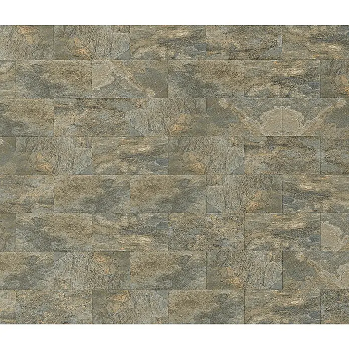 Decocer by Cinca Feinsteinzeugfliese Splash Grege - 30 x 60 cm, Braun, Matt - Nahaufnahme von rustikalen, rechteckigen Bodenfliesen in Erd- und Grautönen mit unregelmäßiger Textur, ideal für ein natürliches Ambiente.