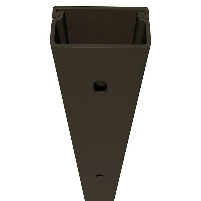 Kabelkanal - 2 m x 30 mm x 15 mm, Braun - Produktansicht eines braunen, hohlen Pfostens mit Löchern. Ideal für Zäune oder Geländer.