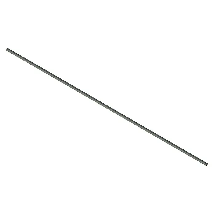 Kabelkanal - L x B x H: 2 m x 15 mm x 15 mm, Grau - Detailaufnahme eines langen, schmalen Metallstabes, der diagonal im Bild liegt, mit subtilen Texturen und Reflexionen auf der Oberfläche.