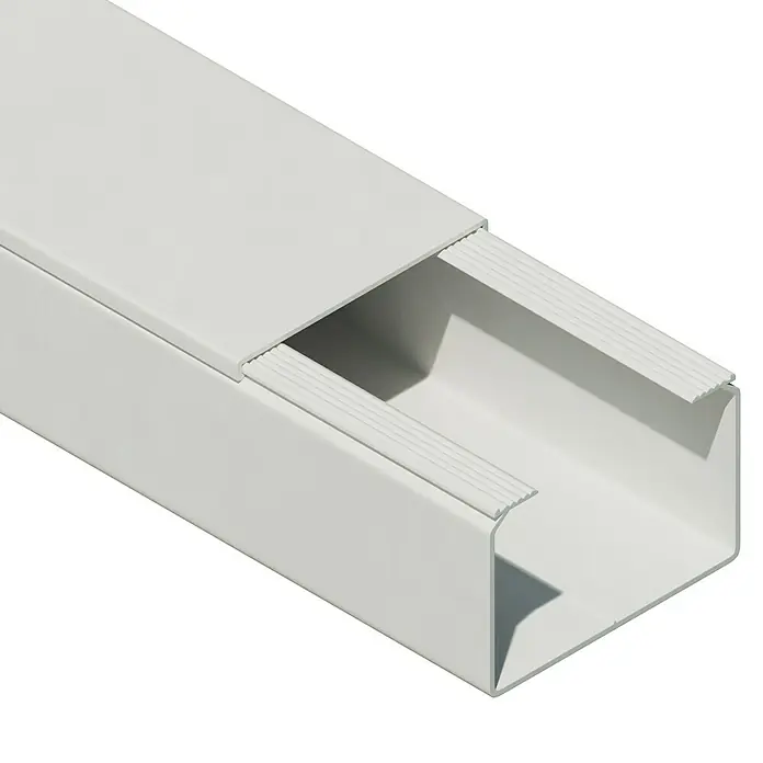 Kabelkanal - L x B x H: 2 m x 60 mm x 40 mm, Weiß - Nahaufnahme eines weißen Kabelkanalsystems mit abnehmbarem Deckel zur einfachen Kabelführung und zum Schutz vor Beschädigungen.