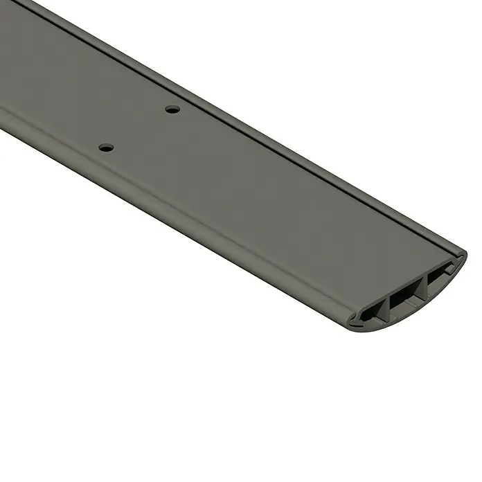 Aufbodenkanal - Steingrau, PVC, L x B x H: 2 m x 50 mm x 12 mm - Abbildung eines grauen Vorhangs mit zwei Löchern oben. Das ist ein stilvoller und praktischer Vorhang für moderne Wohnräume.