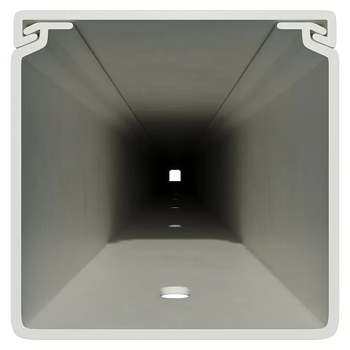 Kabelkanal - L x B x H: 2 m x 40 mm x 40 mm, Weiß - Innenansicht eines Kabelkanals mit einer Reihe von Öffnungen, die eine einzigartige Tiefe und Perspektive bieten.