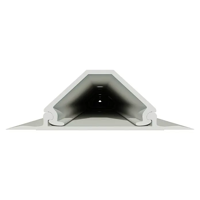 Gewiss Kabelkanal mit Oberteil aus Hart-PVC - 2 m x 50 mm x 30 mm, Weiß - Ein Querschnitt eines grauen Profils, das ein tunnelartiges Inneres zeigt und sich perfekt für verschiedene Konstruktions- und Designanwendungen eignet.