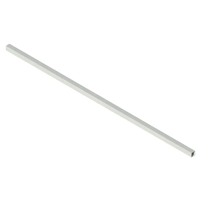 Kabelkanal - L x B x H: 2 m x 40 mm x 40 mm, Weiß - Ein längliches, silbernes, quaderförmiges Profil, das sich schräg über einen schwarzen Hintergrund erstreckt, mit einem Hauch von Perspektive und Schatten.