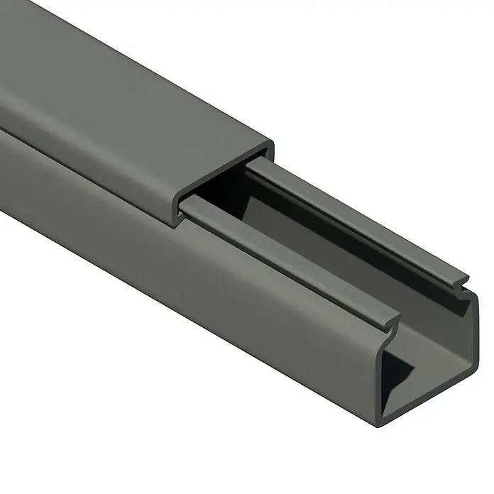 Kabelkanal - L x B x H: 2 m x 15 mm x 15 mm, Grau - Grauer Kabelkanal mit Deckel. Das Produkt ist für die geordnete Kabelführung konzipiert und sorgt für ein sauberes Erscheinungsbild.