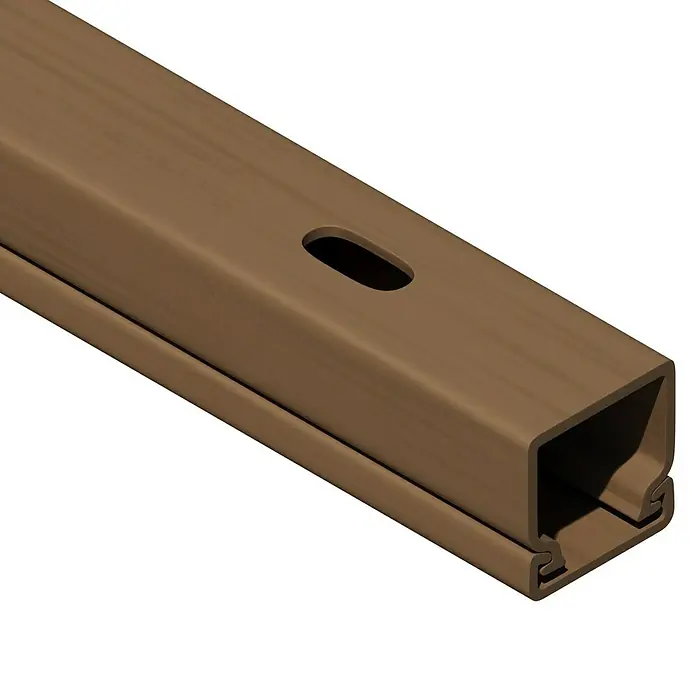 Kabelkanal - L x B x H: 2 m x 15 mm x 15 mm, Buche - Braune Jalousiekastenschiene mit einem länglichen Loch zur Befestigung, geeignet für Fensterrollläden.