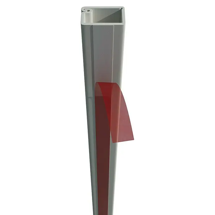 Mini-Kabelkanal - Weiß, 2 m x 15 mm x 10 mm - Abbildung einer Aluminium-Einbauleiste mit rotem Klebeband für einfache Installation, ideal für LED-Beleuchtungslösungen.