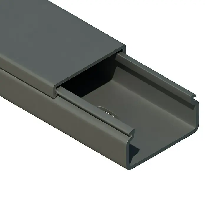 Kabelkanal - L x B x H: 2 m x 30 mm x 15 mm, Silber - Abbildung eines grauen Kabelkanals mit Deckel, ein praktisches System zur Kabelführung. Ideal für Büro und Zuhause.