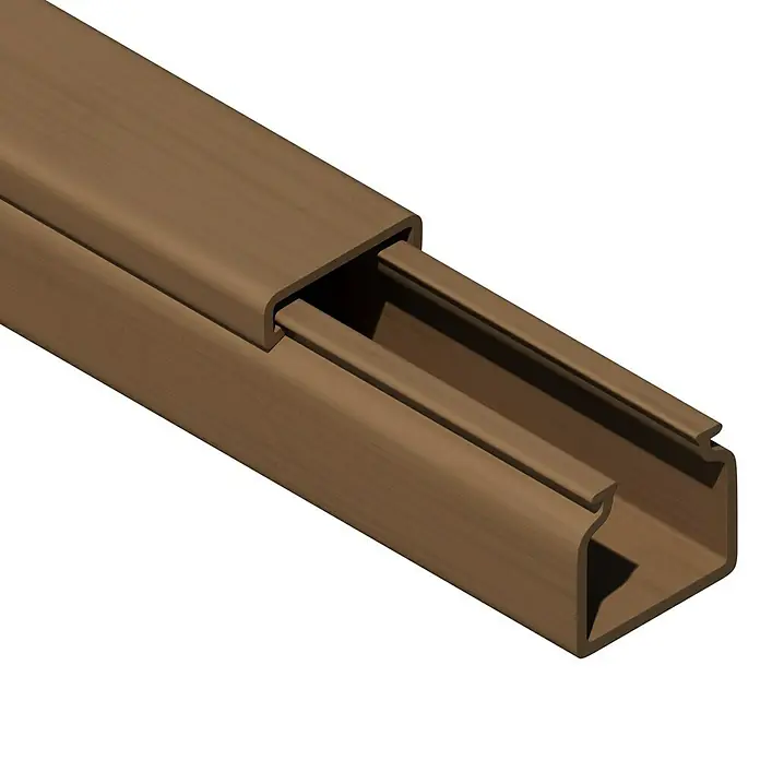 Kabelkanal - L x B x H: 2 m x 15 mm x 15 mm, Buche - Illustration eines braunen Kabelkanals mit aufgesetztem Deckel, ideal zur diskreten Kabelführung.