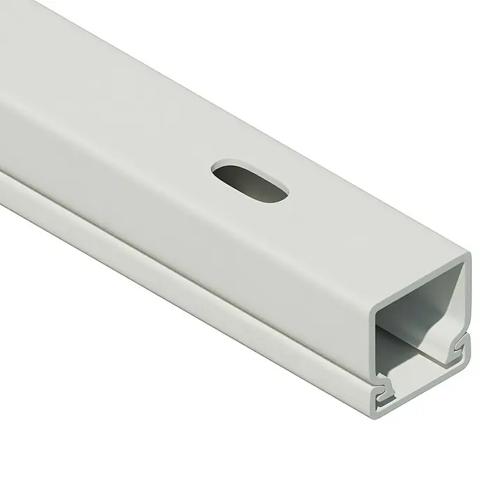Kabelkanal - L x B x H: 2 m x 15 mm x 15 mm, Weiß - Detailaufnahme einer weißen Installationskanal mit länglichem Schlitz und rechteckigem Profil.