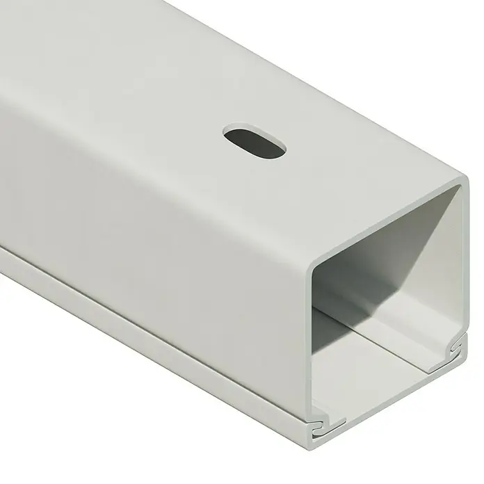 Kabelkanal - L x B x H: 2 m x 30 mm x 30 mm, Weiß - Nahaufnahme eines weißen Kabelkanals mit rechteckigem Querschnitt und einem Loch auf der Oberseite.