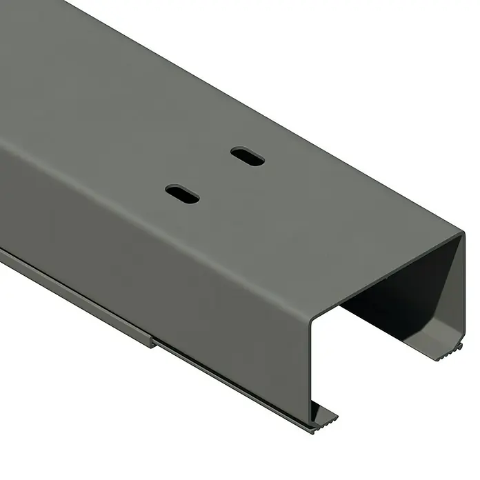 Kabelkanal - L x B x H: 2 m x 60 mm x 40 mm, Grau - Detailaufnahme einer grauen Kabelrinne mit zwei Löchern auf der Oberseite, ideal für industrielle Verkabelung und Ordnung.