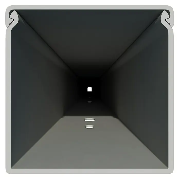 OBO Kabelkanal - 2 m x 40 mm x 40 mm, Lichtgrau - Aufnahme eines Tunneldesigns mit Betonboden und -wänden. Es kann für verschiedene Infrastruktur- oder Architekturprojekte verwendet werden.