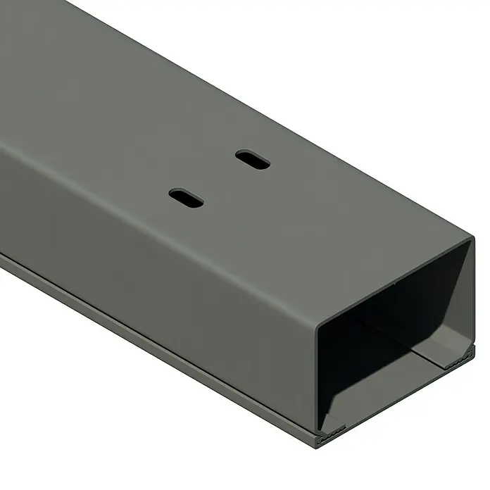 Kabelkanal - L x B x H: 2 m x 60 mm x 40 mm, Grau - Abbildung eines grauen Kabelkanals aus Metall mit zwei Schlitzen auf einer schwarzen Oberfläche.