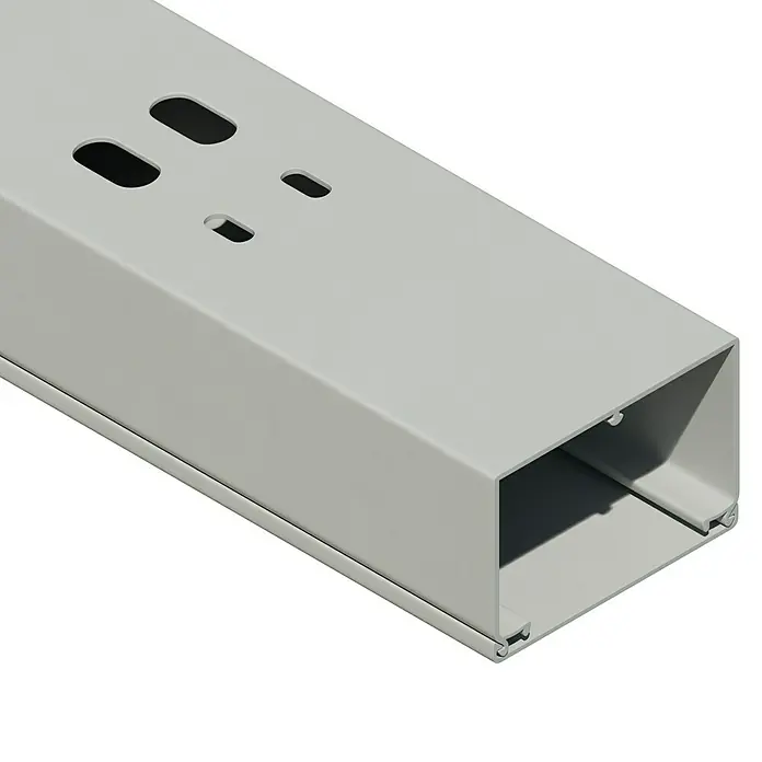 OBO Kabelkanal - 2 m x 60 mm x 40 mm, Lichtgrau - Kabelrinne aus Metall mit Aussparungen für die Kabelführung, ideal für strukturierte Verkabelung in Industrie und Gewerbe.