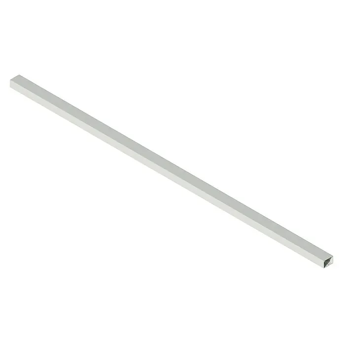 OBO Kabelkanal - 2 m x 60 mm x 40 mm, Reinweiß - Diese Abbildung zeigt ein längliches, schlankes Produkt, möglicherweise eine LED-Leuchte oder ein modernes architektonisches Detail, vor einem schwarzen Hintergrund.