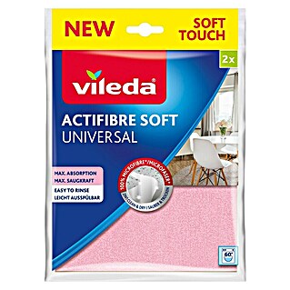 Vileda Mikrofasertuch Actifibre Soft Universal (2 Stk., L x B: 27 x 32 cm, Mikrofaser, Rosa)