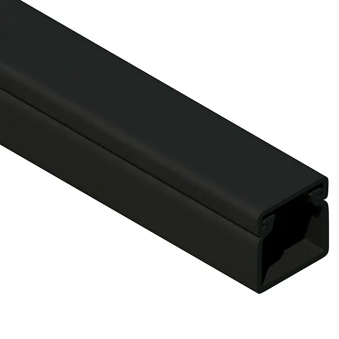 Kabelkanal - L x B x H: 2 m x 15 mm x 15 mm, Schwarz - Nahaufnahme eines schwarzen Kabelkanals, der für die Organisation und den Schutz von Kabeln in verschiedenen Umgebungen verwendet wird.