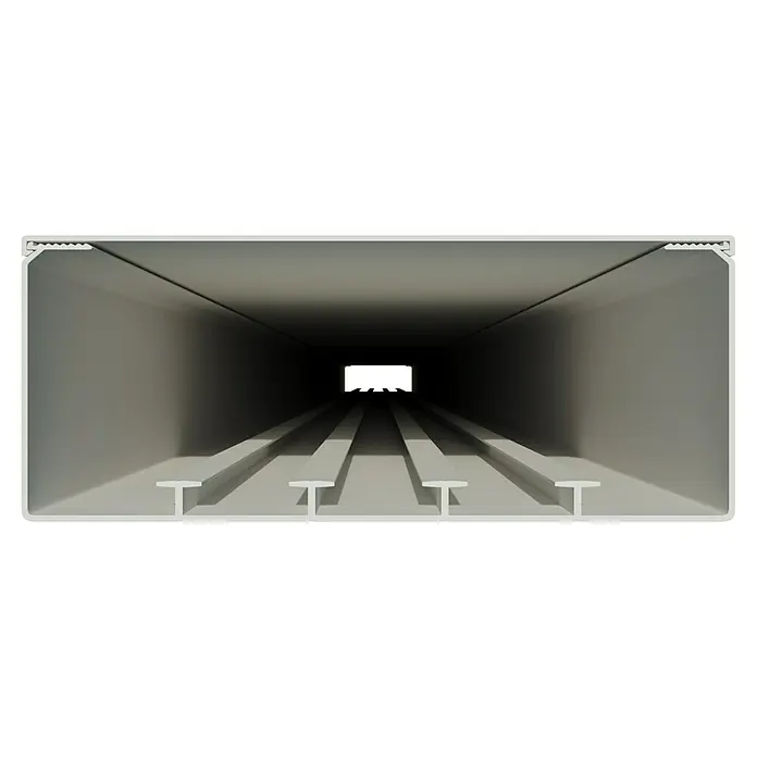 Kabelkanal - L x B x H: 2 m x 150 mm x 60 mm, Weiß - Illustration eines Hohlprofils mit T-förmigen Verstärkungen für Stabilität und vielseitige Anwendungen in Konstruktionen.