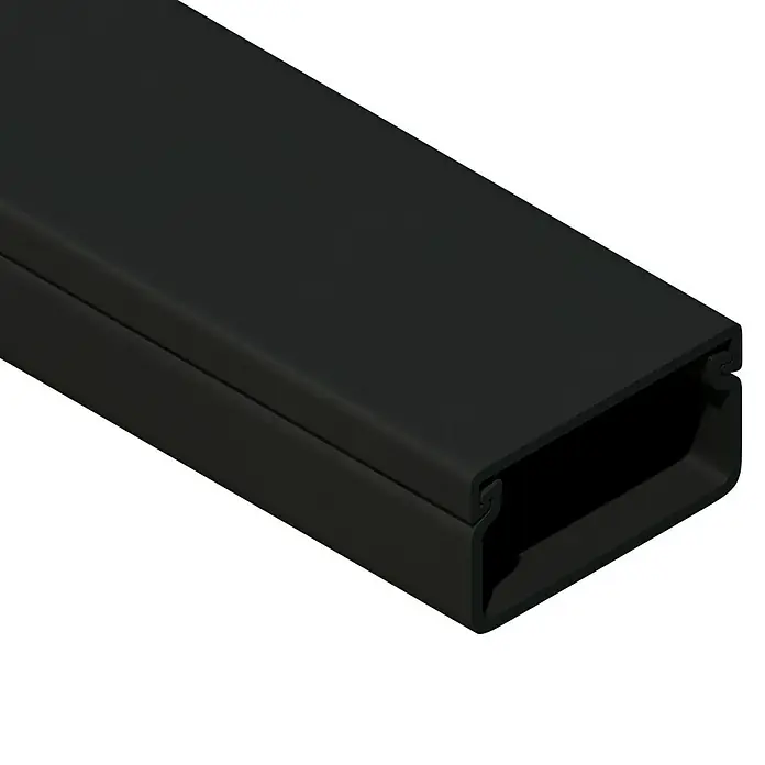 Kabelkanal - L x B x H: 2 m x 30 mm x 15 mm, Schwarz - Schwarzes Kabelkanal-Profil, eine praktische Lösung für die Organisation und den Schutz von Kabeln in verschiedenen Umgebungen.
