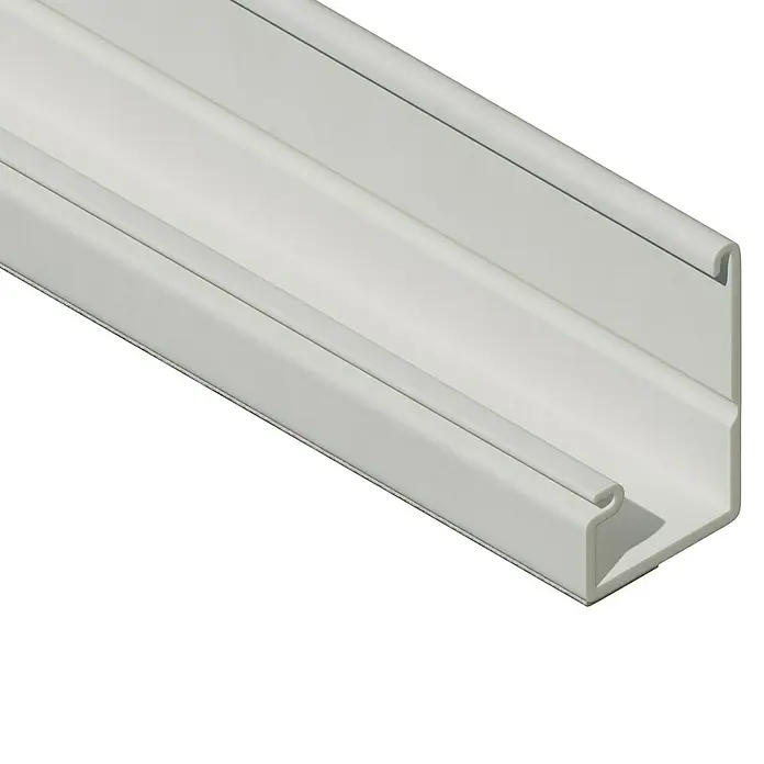 Mini-Kabelkanal - 2 m x 15 mm x 10 mm, Weiß, Mit Schaumklebeband 6mm - Eine Nahaufnahme eines weißen, U-förmigen Kabelkanals. Der Kabelkanal ist sauber und modern gestaltet.