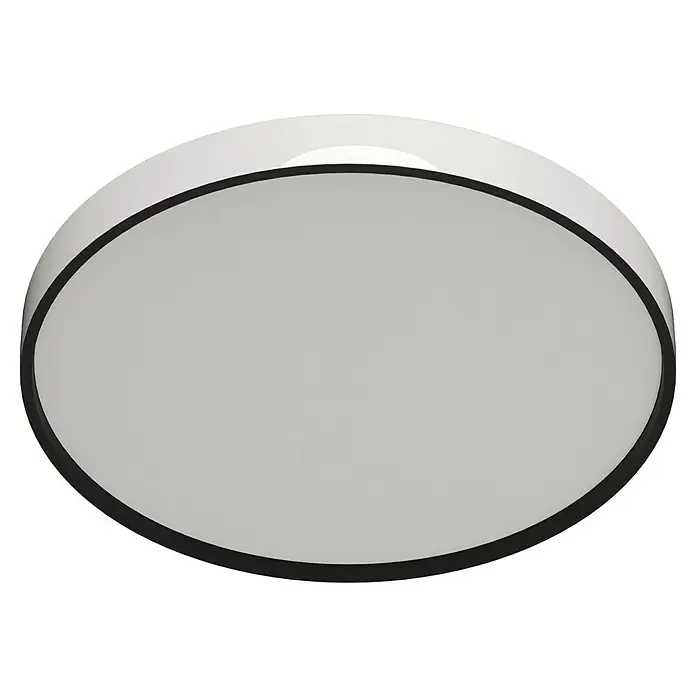 MegaLight LED-Deckenleuchte rund Wohlfühllicht Jupiter - 24 W, Ø x H: 38 x 10,3 cm, Weiß, Mehrfarbig - Nahaufnahme einer modernen, runden LED-Deckenleuchte mit weißem Diffusor und schwarzem Rand, ideal für stilvolle Innenräume.
