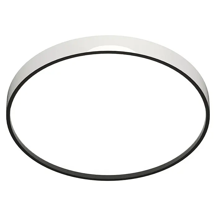 MegaLight LED-Deckenleuchte rund Wohlfühllicht Jupiter - 24 W, Ø x H: 38 x 10,3 cm, Weiß, Mehrfarbig - Nahaufnahme eines runden, weißen LED-Deckeneinbaustrahlers mit einer eleganten grauen Umrandung auf einem dunklen Hintergrund.