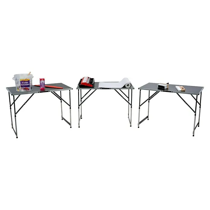 Tapeziertisch Multifunktionstisch - 300 x 60 x 73 cm, MDF laminiert - Tapeziertisch-Set mit Zubehör. Das Set beinhaltet Tische, Kleister, Anstreicherwerkzeuge und eine Tapeziermaschine für professionelles Tapezieren.