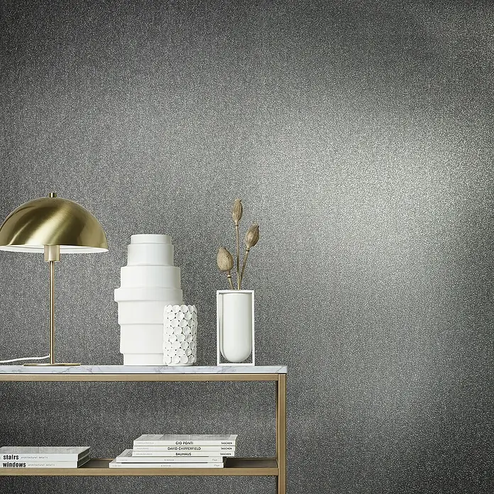 Marburg Eclectic Vliestapete - Anthrazit, Metalloptik, 10,05 x 0,7 m - Dieses Bild zeigt eine Nahaufnahme des stilvollen Rasch Textil 474322 Tapete. Die Textur und das Design der Tapete sind gut sichtbar.