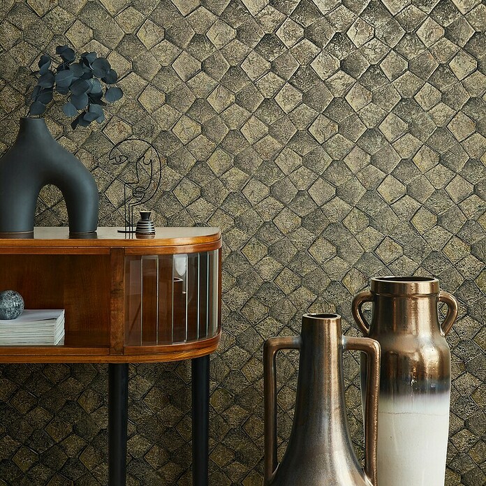 Marburg Eclectic Vliestapete Pentagonmuster (Gold, Grafisch, 10,05 x 0,7 m) | BAUHAUS