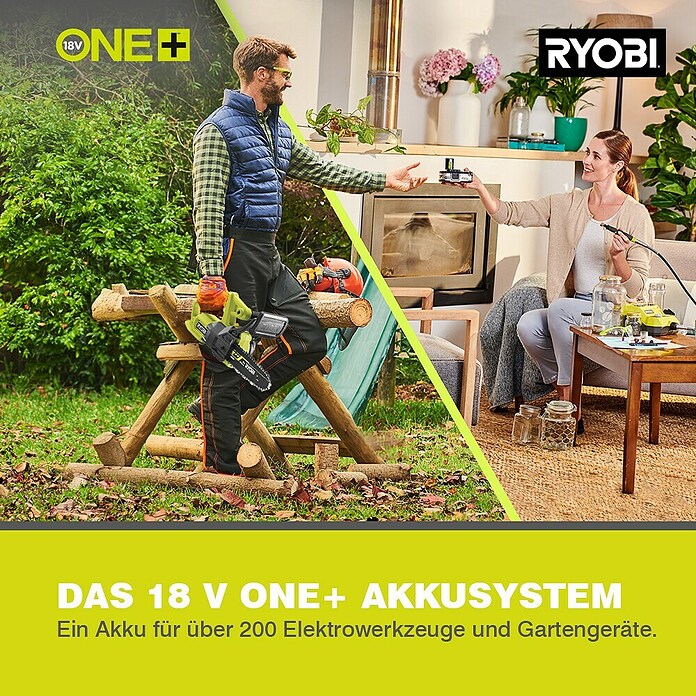 Ryobi ONE+ Akku-Kettensäge RY18CS20A-0 (18 V, Li-Ionen, Ohne Akku, Schwertlänge: 20 cm) | BAUHAUS