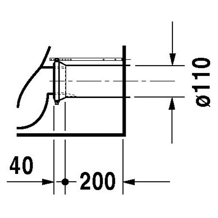 Duravit Starck 2 Stand-WC-Kombination Typ 1Mit Spülrand, Ohne Spezialglasur, Spülform: Tief, WC Abgang: Waagerecht, Weiß Sketch