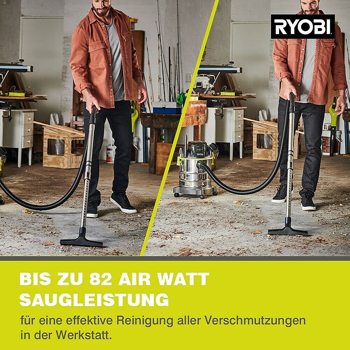 Ryobi ONE+ Akku-Nass-Trockensauger R18WDV-0 (18 V, Ohne Akku, 18 l) | BAUHAUS