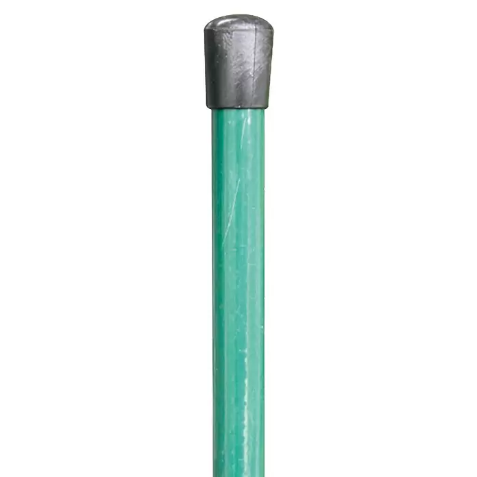 Zaunpfosten - Höhe: 98 cm, Durchmesser: 10 mm, Grün - Grüner, zerkratzter Stab mit einer dunkelgrauen, abgerundeten Kappe.