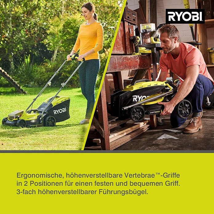 Ryobi ONE+ Akku-Rasenmäher (18 V, Li-Ionen, 4 Ah, 1 Akku, Schnittbreite: 33 mm)