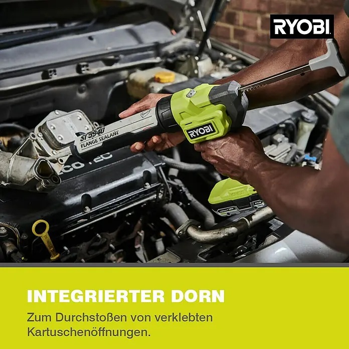 Ryobi ONE+ Akku-Kartuschenpresse RCG18-0 - 18 V, Ohne Akku - RYOBI Akku-Kartuschenpistole zum Auftragen von Dichtstoffen und Klebstoffen. Ideal für präzises und sauberes Arbeiten.